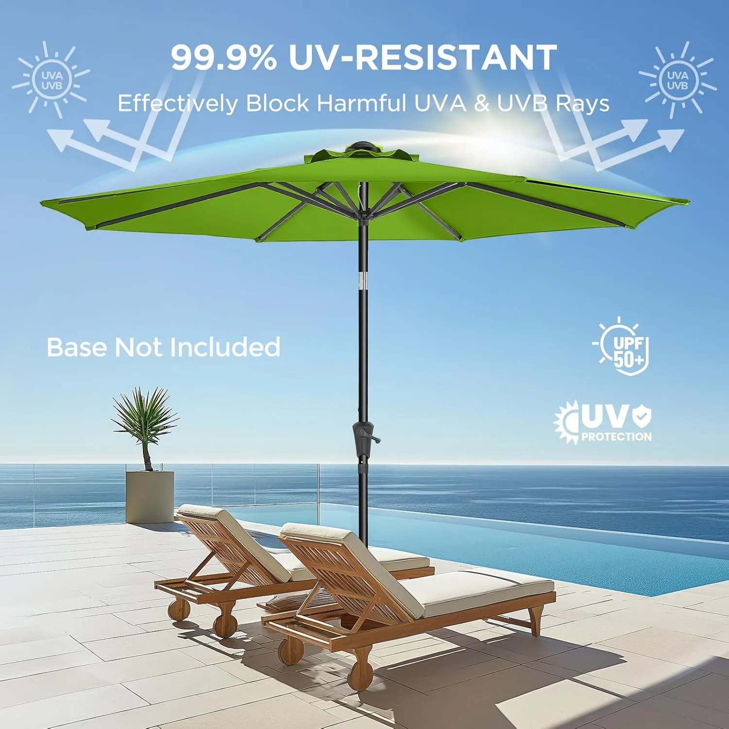 9ft Outdoor Patio Umbrella - Market Table Pool Deck Umbrella UPF50  UV Protection with Push Button Tilt, Crank and 8 Sturdy Ribs (Apple Green, No base)