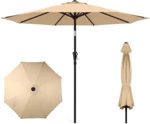 9ft Outdoor Patio Umbrella - Market Table Pool Deck Umbrella UPF50  UV Protection with Push Button Tilt, Crank and 8 Sturdy Ribs (Beige, No base)