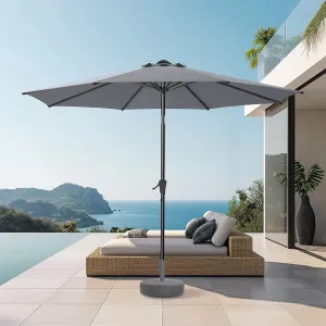 9ft Outdoor Patio Umbrella - UPF50  UV Protection Market Patio Table Umbrella with Push Button Tilt, Crank and 8 Sturdy Ribs for Pool Deck and Garden (Grey, No base)