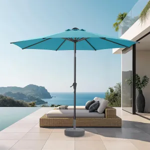 9ft Outdoor Patio Umbrella - UPF50  UV Protection Market Patio Table Umbrella with Push Button Tilt, Crank and 8 Sturdy Ribs for Pool Deck and Garden (Light Blue, No base)
