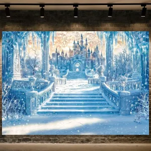 9x6FT Castle Backdrop Winter Wonderland Snow Ice Frozen World Photography Background Blue Snowflake Happy Birthday Party Decorations Banner Photo Shoot Props