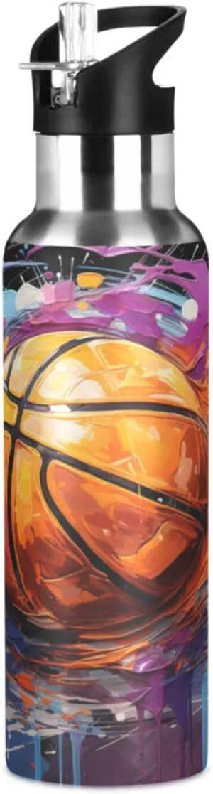 Abstract Basketball Art Water Bottle Insulated Thermos Sport Vacuum Cup Stainless Steel Jug for Coffee Tea