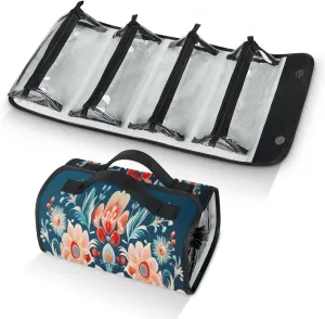 Abstract Flower Pattern Toiletry Bag Water Proof Travel Makeup Case Large Capacity 4 in 1 Foldable Cosmetics Storage for Women Men Removable Zipper Clear PVC Pockets