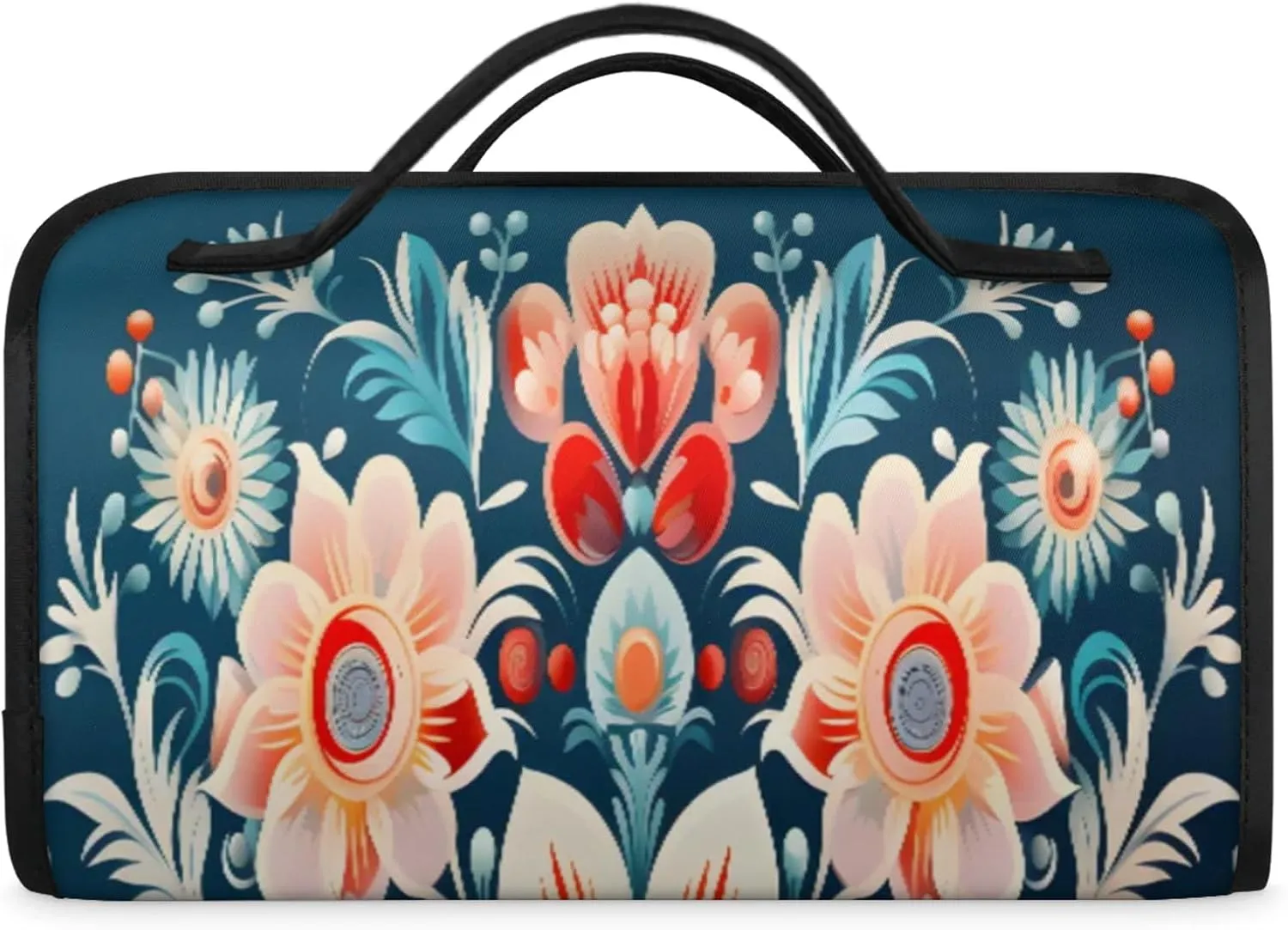 Abstract Flower Pattern Toiletry Bag Water Proof Travel Makeup Case Large Capacity 4 in 1 Foldable Cosmetics Storage for Women Men Removable Zipper Clear PVC Pockets