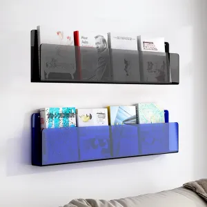 Acrylic Magazine Holder Blue Orange Green Black Clear, 2 Pack Wall Brochure Rack Book Shelf for Office/ Coffee Shop/ Waiting Room/ Home Display, File Organizer Vinyl Record Stand ( Color : Blue Black