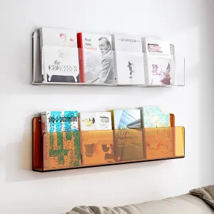 Acrylic Magazine Holder Blue Orange Green Black Clear, 2 Pack Wall Brochure Rack Book Shelf for Office/ Coffee Shop/ Waiting Room/ Home Display, File Organizer Vinyl Record Stand ( Color : Clear Orang