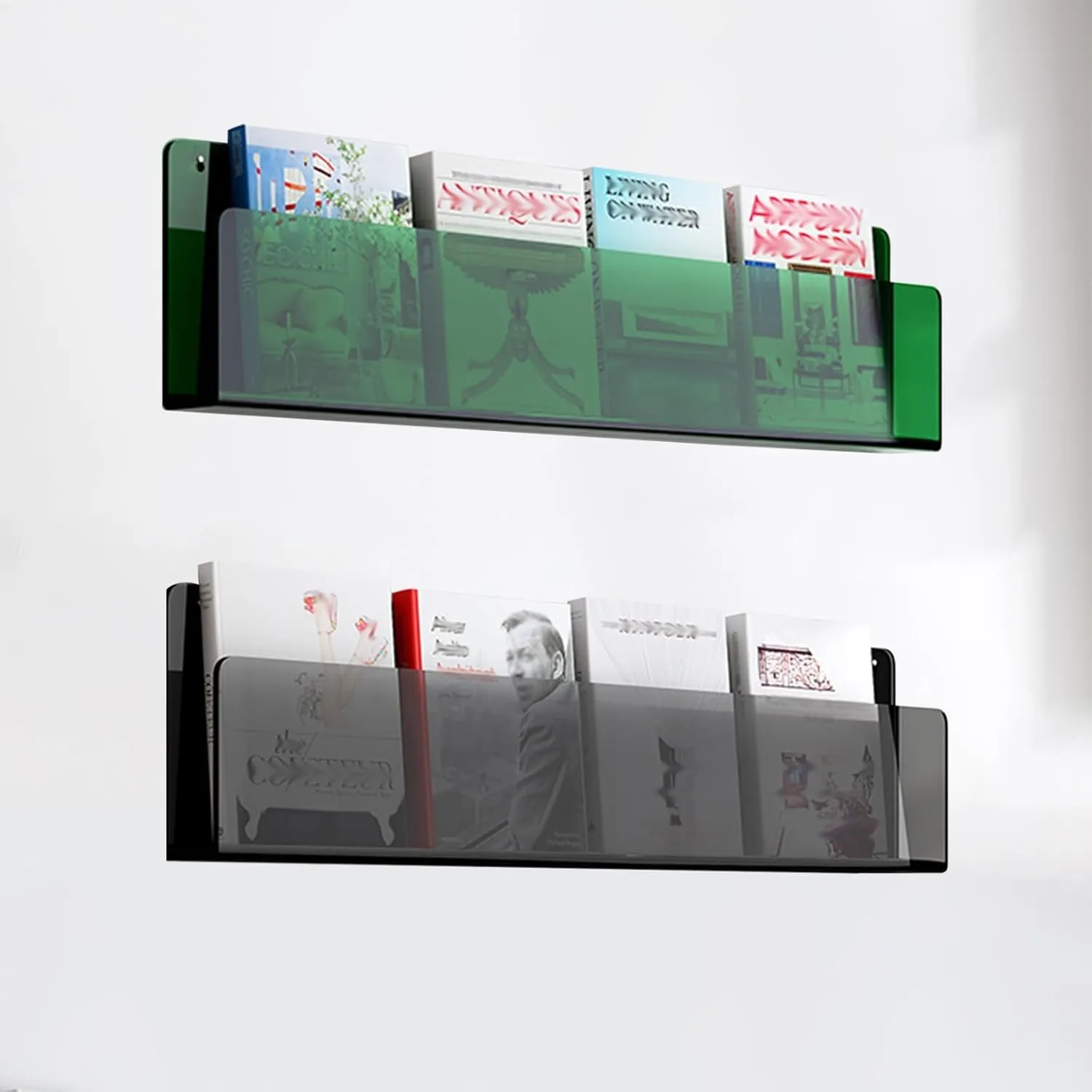 Acrylic Magazine Holder Blue Orange Green Black Clear, 2 Pack Wall Brochure Rack Book Shelf for Office/ Coffee Shop/ Waiting Room/ Home Display, File Organizer Vinyl Record Stand ( Color : Green Black