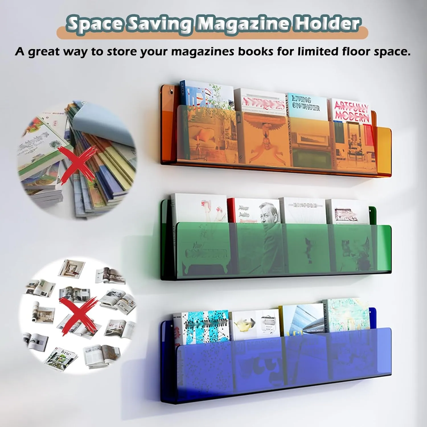 Acrylic Magazine Holder Blue Orange Green Black Clear, 2 Pack Wall Brochure Rack Book Shelf for Office/ Coffee Shop/ Waiting Room/ Home Display, File Organizer Vinyl Record Stand ( Color : Green Black