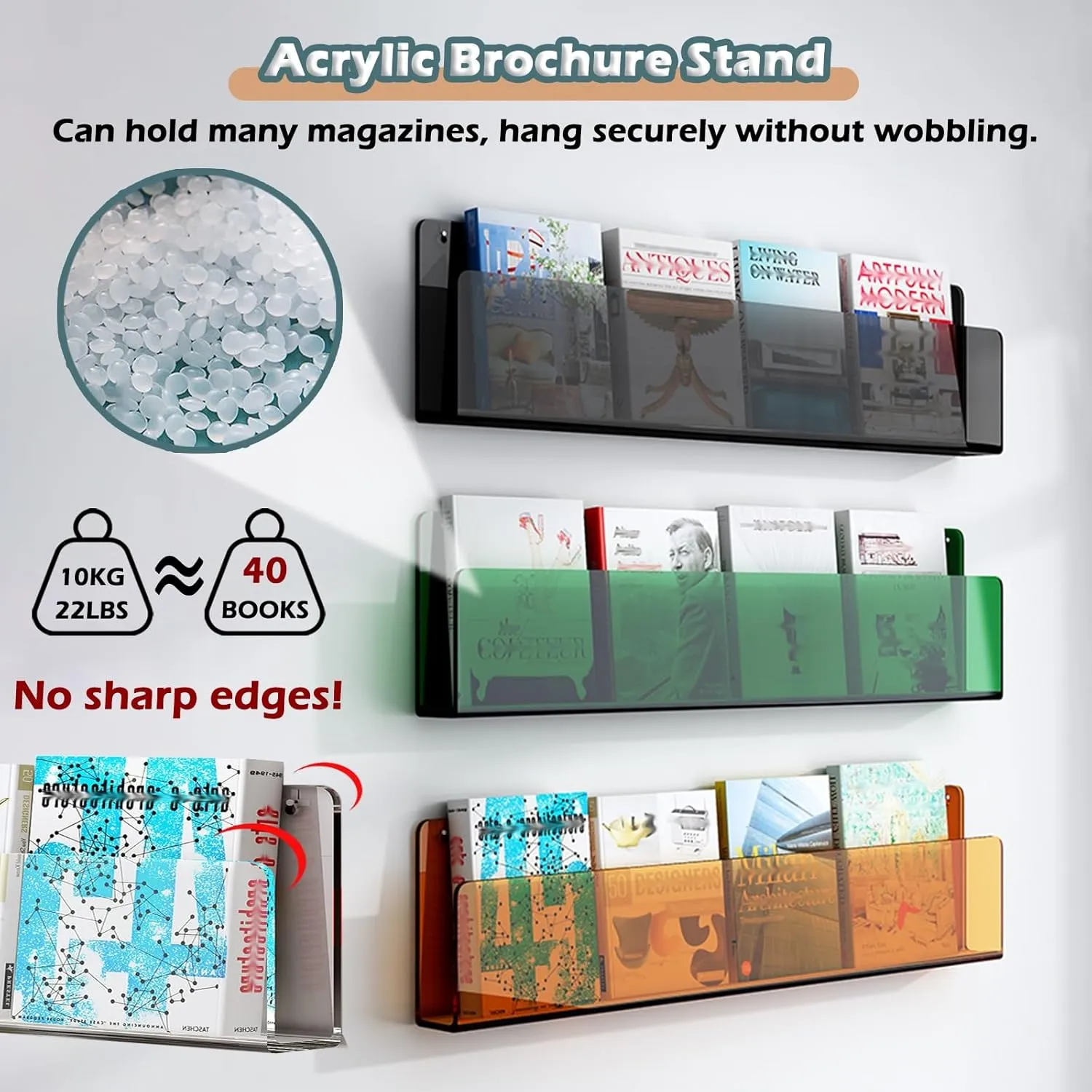 Acrylic Magazine Holder Blue Orange Green Black Clear, 2 Pack Wall Brochure Rack Book Shelf for Office/ Coffee Shop/ Waiting Room/ Home Display, File Organizer Vinyl Record Stand ( Color : Green Black