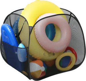 Adnee Pool Toy Storage Bin-30'' x 30'' x 30'' Nylon Mesh Pool Organizer with Side Pocket-105 Gallon Quick Drying Pool Storage for Float, Beach Balls,Towel and Other Swimming Accessories