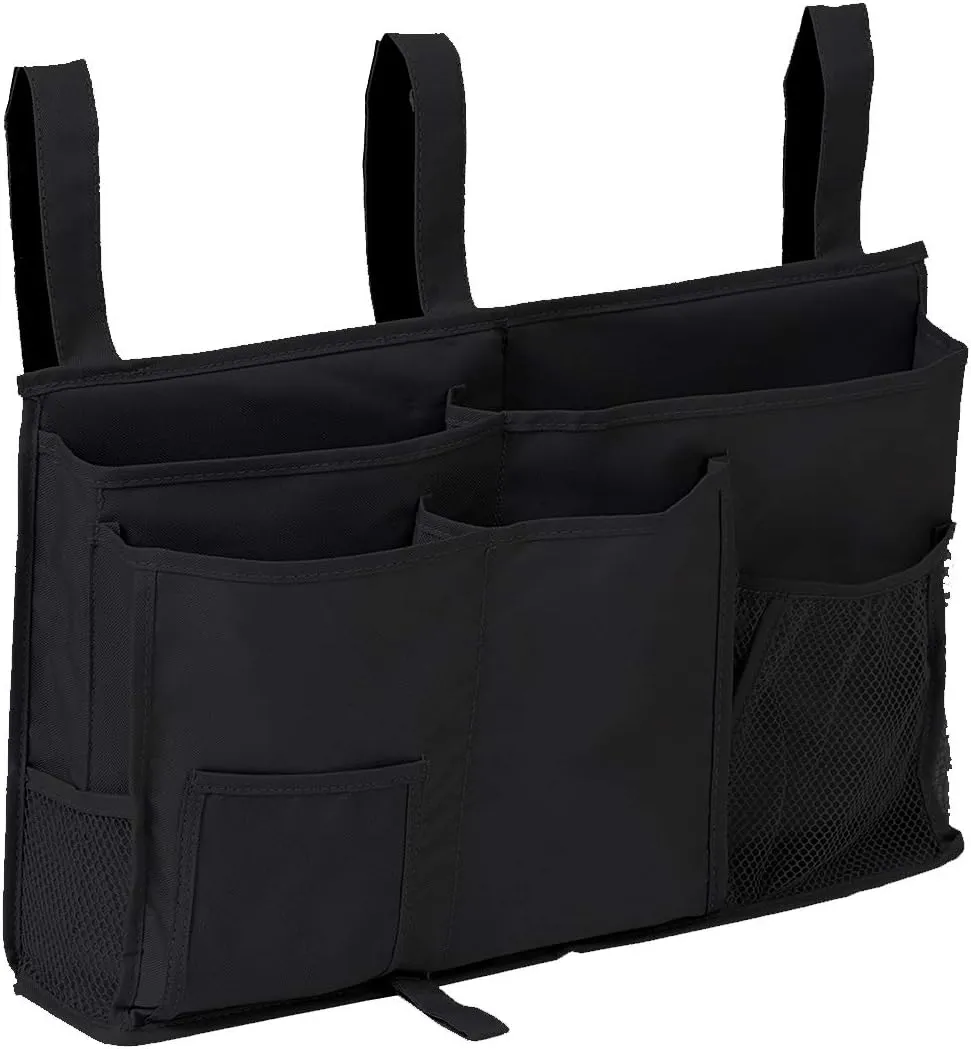 Aiduy Bedside Caddy Hanging Organizer, Bunk Bed Organizer for Top Bunk Bed, Bedside Pocket Hanging Storage Caddy Bag for Dorm Hospital Bed College Dorm, Black