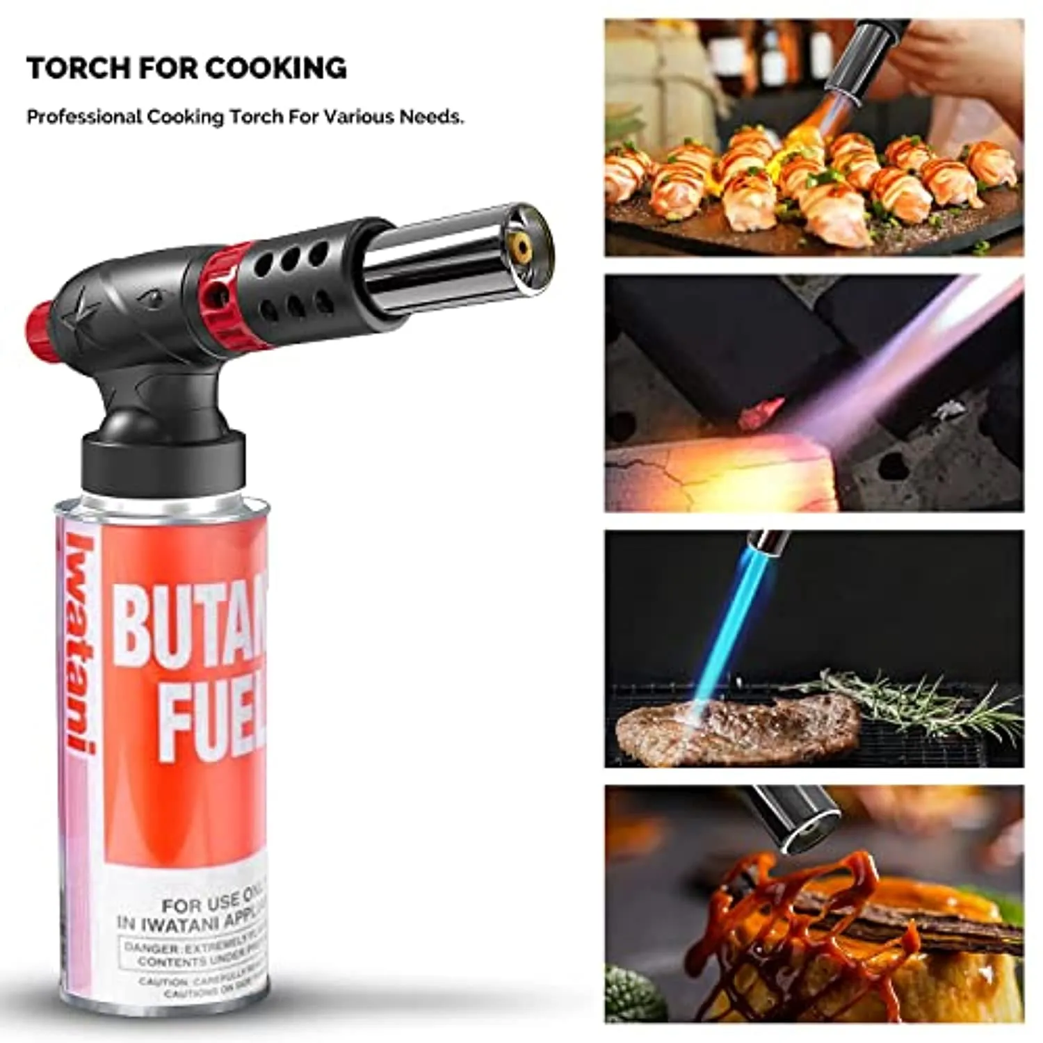 AKBLL Butane Torch, Culinary Blow Torch- Professional Kitchen Cooking Torch Lighter with Adjustable Flame, Multiple use for baking, BBQ, Cooking, Creme, Desserts and etc.(Butane Canister Not Included)