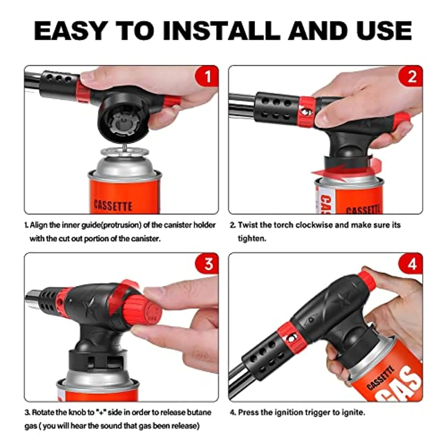 AKBLL Butane Torch, Culinary Blow Torch- Professional Kitchen Cooking Torch Lighter with Adjustable Flame, Multiple use for baking, BBQ, Cooking, Creme, Desserts and etc.(Butane Canister Not Included)