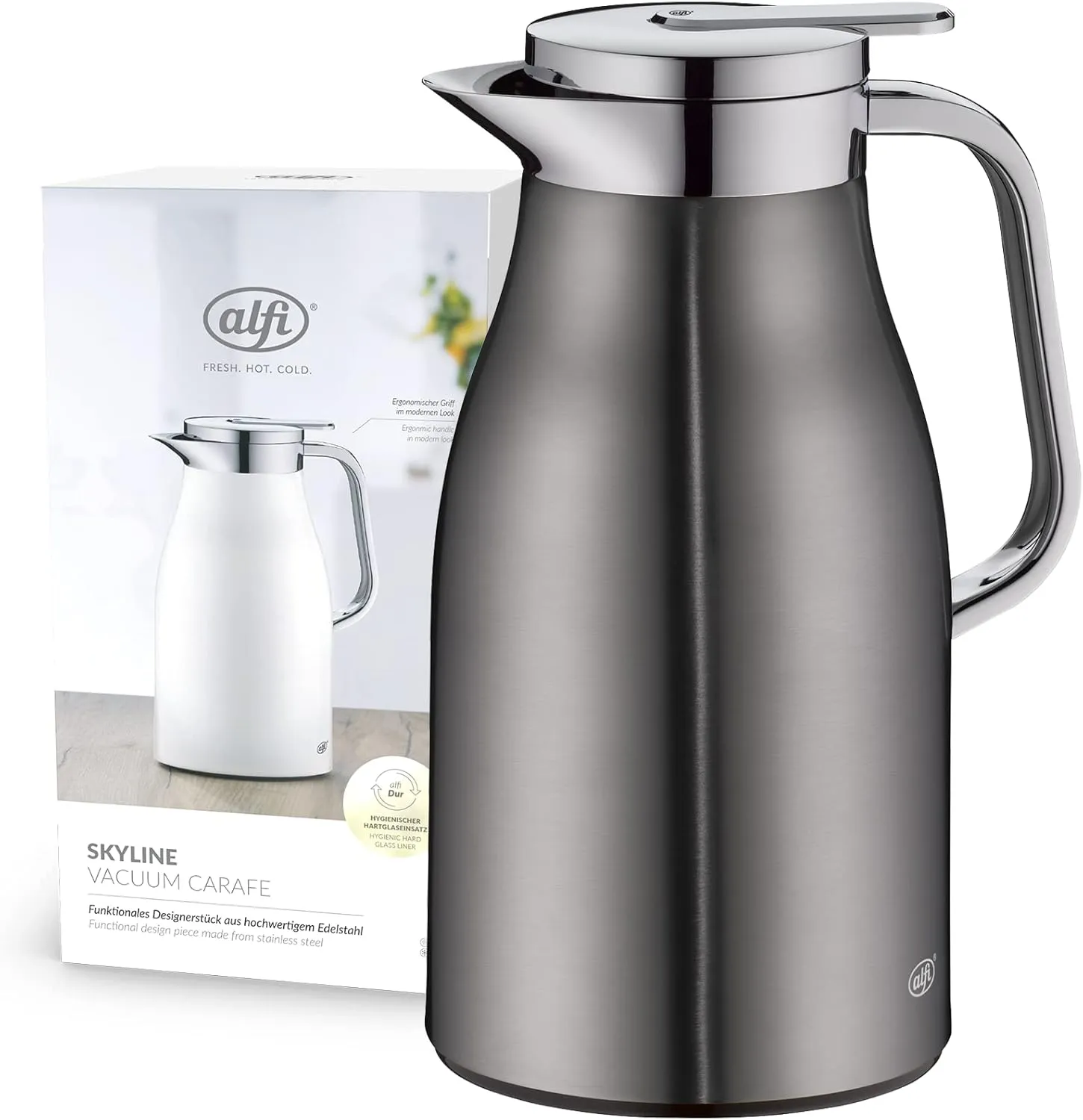 ALFI Thermos Flask, Stainless steel Plastic Glass, Cool Grey, 1 Litre