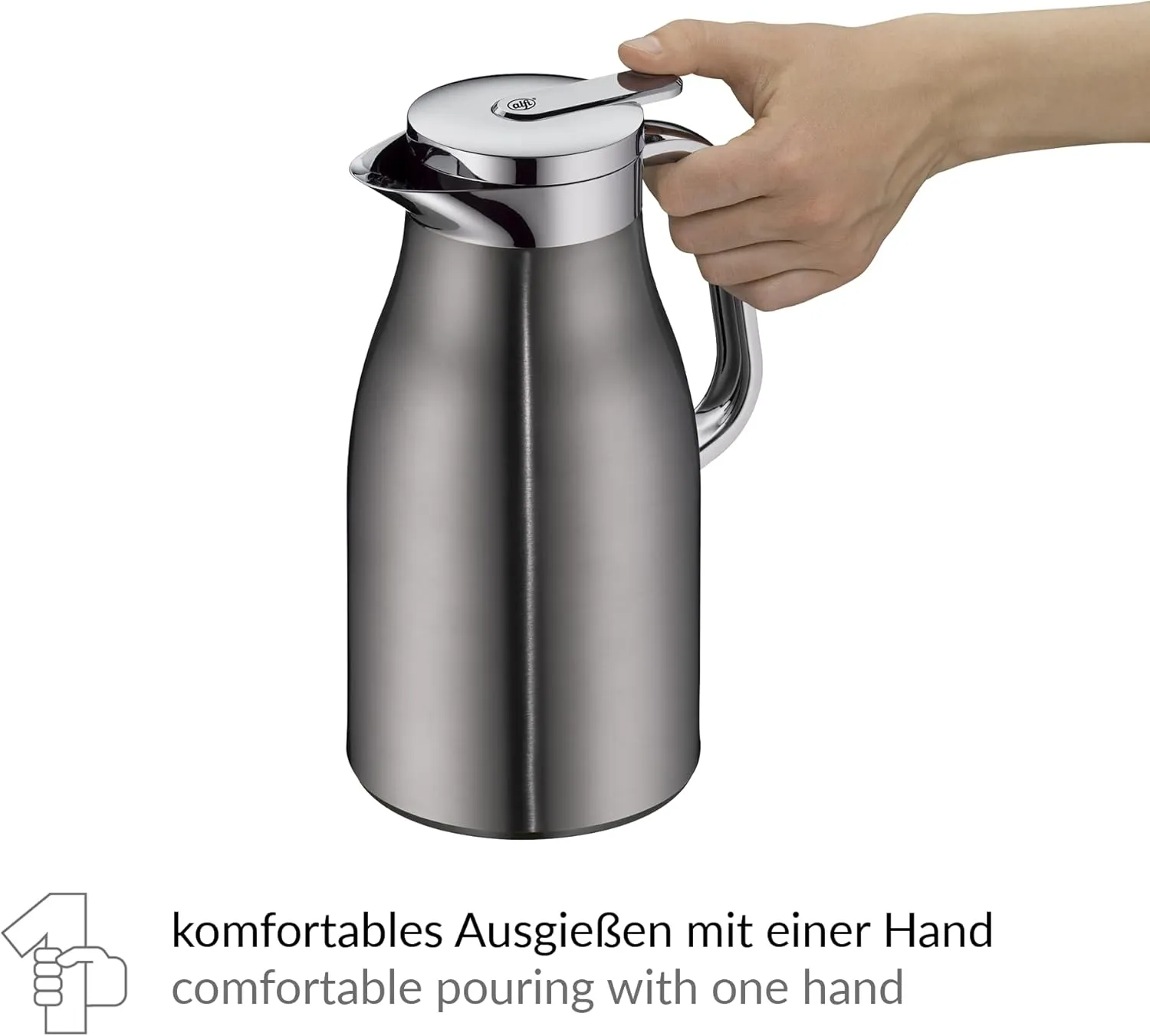ALFI Thermos Flask, Stainless steel Plastic Glass, Cool Grey, 1 Litre