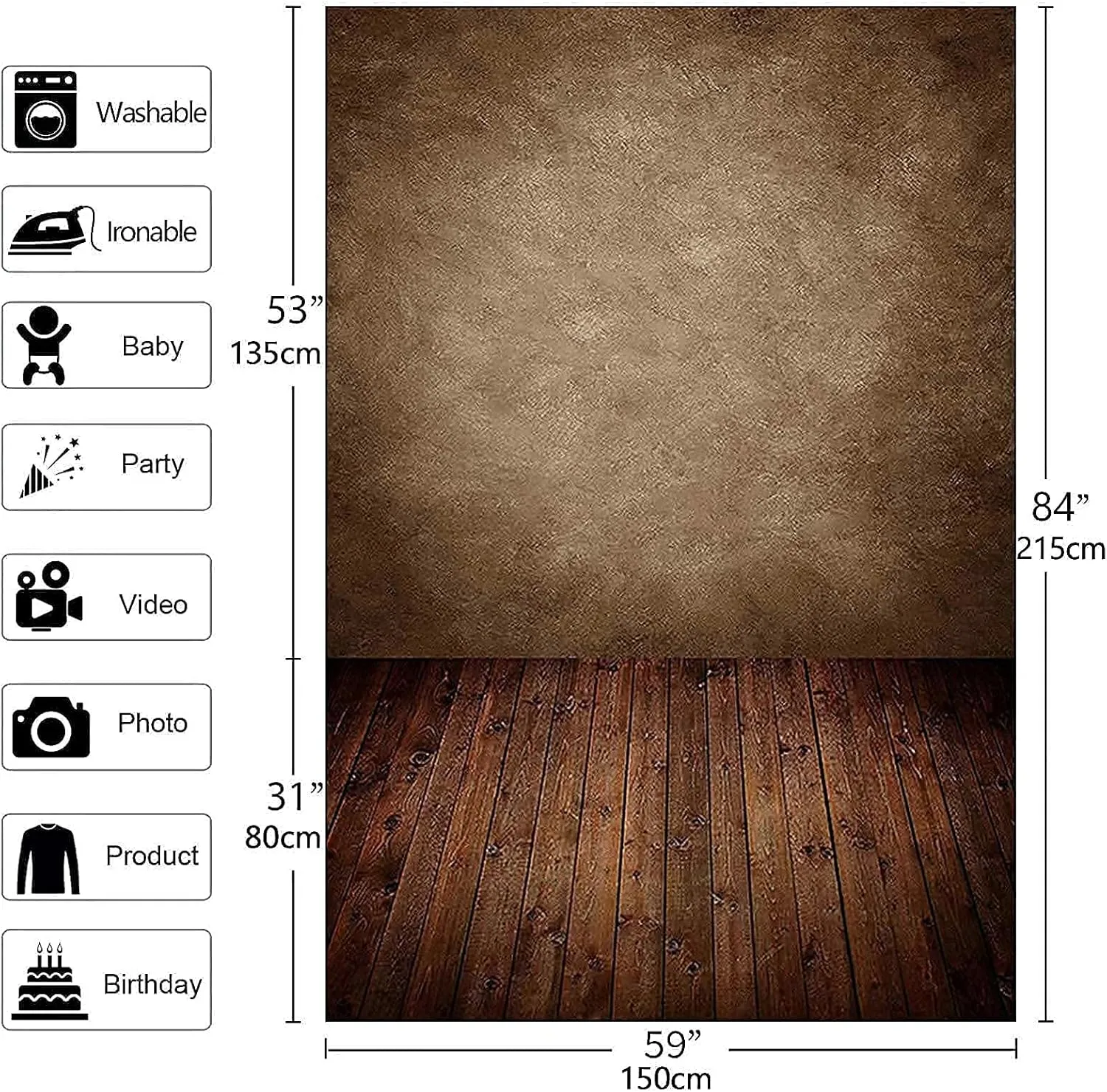 Allenjoy 5x7ft Soft Fabric Brown Wall with Wooden Floor Photography Backdrop Newborn Baby Photoshoot Abstract Portraits Photo Background Photographer Props