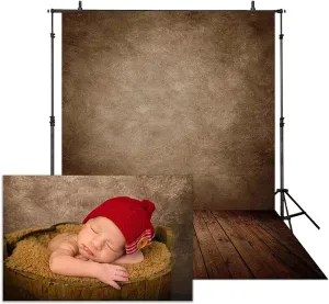Allenjoy 5x7ft Soft Fabric Brown Wall with Wooden Floor Photography Backdrop Newborn Baby Photoshoot Abstract Portraits Photo Background Photographer Props