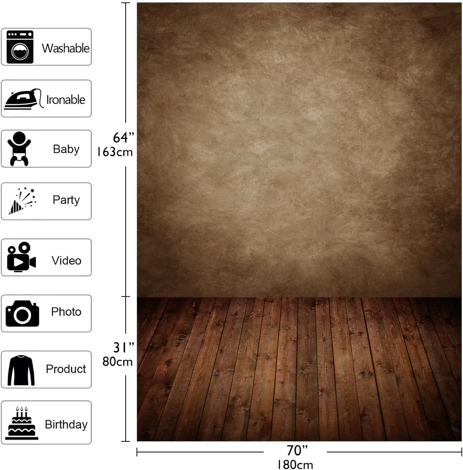 Allenjoy Fabric 6x8ft Abstract Brown Wall with Wood Floor Photo Backdrop for Only Under 3 Years Old Kids Pictures