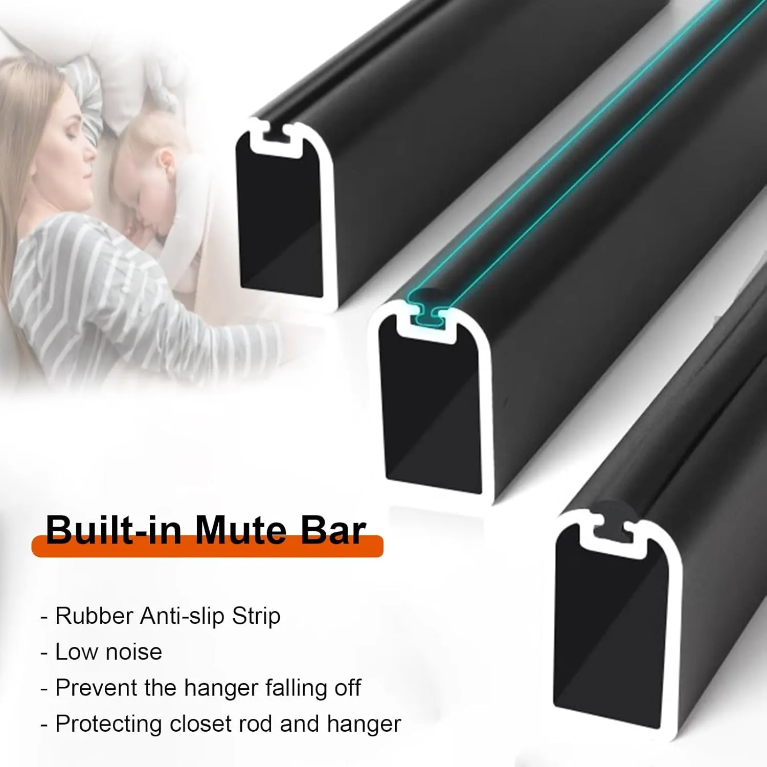 Aluminum Gray U-Shaped Closet Hanging Rods, Wall Mounted Wardrobe Pole with Silent & Anti-Slip Rubber Strip, Pack of 2 Home Bedroom Laundry Garment Bars(7.8in)