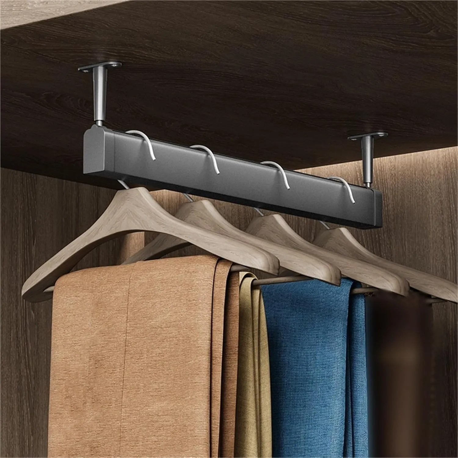 Aluminum Gray U-Shaped Closet Hanging Rods, Wall Mounted Wardrobe Pole with Silent & Anti-Slip Rubber Strip, Pack of 2 Home Bedroom Laundry Garment Bars(7.8in)