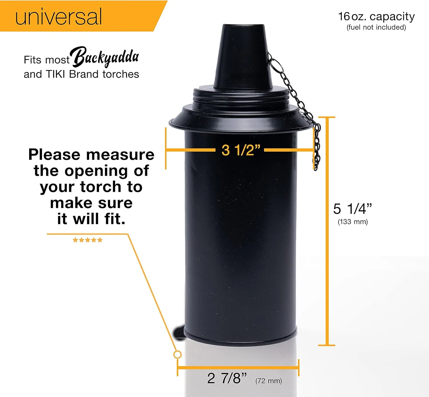 Aluminum (Never Rust) Tiki Torch Canister Replacement, 16 oz, Easy Fill Opening. Black Matte. 4-Pack Premium Rust-Proof Aluminum (with Caps)