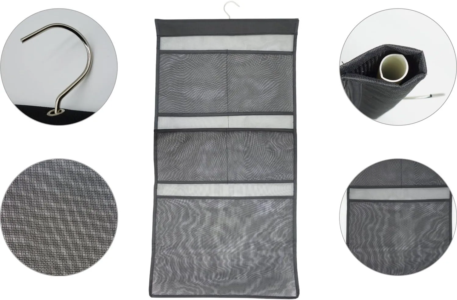 ALYER 6 Storage Pockets Hanging Mesh Shower Caddy,Space Saving Bathroom Accessories and Quick Dry Bath Organizer with Hanger,Black