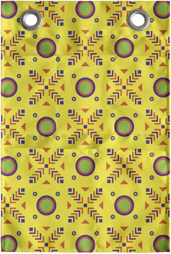 Ambesonne Abstract Hanging Pocket Organizer, Demonstration of Geometrical Motifs Diagonal Elements in Summer Colors, Printed Polyester Storage Bag with Pockets, 14" x 20", Yellow and Multicolor