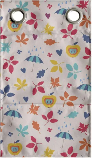 Ambesonne Autumn Hanging Pocket Organizer, Continuous Demonstration of Apples Leaves Umbrella Rainy Season Artwork, Printed Polyester Storage Bag with Pockets, 9" x 16", Pearl and Multicolor