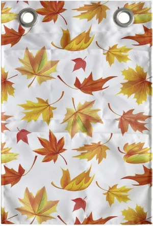 Ambesonne Autumn Hanging Pocket Organizer, Demonstration of Fallen Maple Leaves on a Plain Background Fall Season, Printed Polyester Storage Bag with Pockets, 14" x 20", White and Multicolor