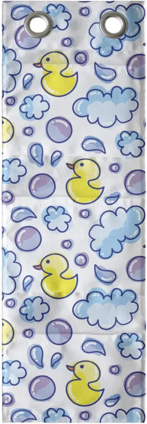 Ambesonne Cartoon Hanging Pocket Organizer, Watercolor Bubbles Water Droplets and a Funny Duck Repetitive Pattern, Printed Polyester Storage Bag with Pockets, 9" x 27", Yellow Lilac and Blue
