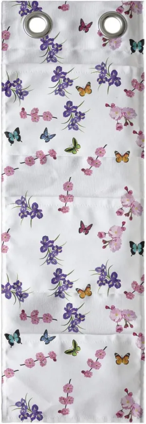 Ambesonne Flower Hanging Pocket Organizer, Butterflies and Wildflowers Pattern Blooming Summer Ornamentation Feminine Corsage, Printed Polyester Storage Bag with Pockets, 9" x 27", Multicolor