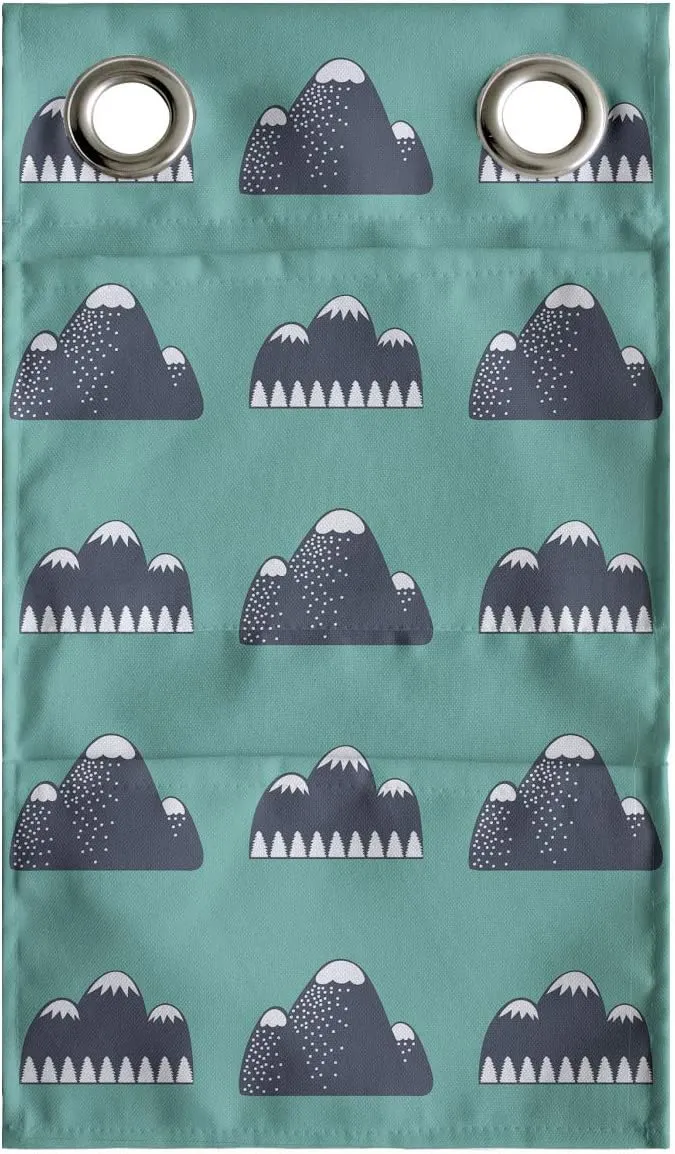 Ambesonne Geology Hanging Pocket Organizer, Mountain Silhouettes Nature Themed Outdoor Rock Snow, Printed Polyester Storage Bag with Pockets, 9" x 16", Dark Blue Dark Seafoam