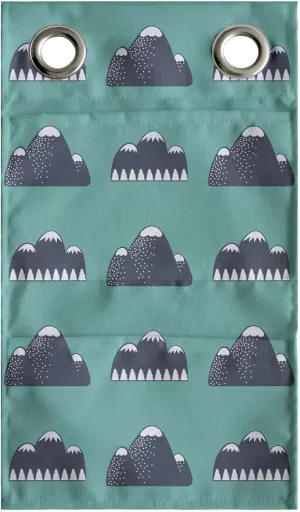 Ambesonne Geology Hanging Pocket Organizer, Mountain Silhouettes Nature Themed Outdoor Rock Snow, Printed Polyester Storage Bag with Pockets, 9" x 16", Dark Blue Dark Seafoam
