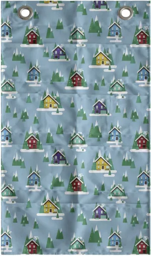 Ambesonne House Hanging Pocket Organizer, Rectangular Trilateral Homes Windows Door Knobs Snow on Pointy Trees Christmas Time, Printed Polyester Storage Bag with Pockets, 21" x 31", Multicolor