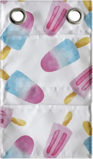 Ambesonne Ice Cream Hanging Pocket Organizer, Pattern with Refreshing Watercolor Popsicles on White Background, Printed Polyester Storage Bag with Pockets, 9" x 16", Earth Yellow Pale Blue