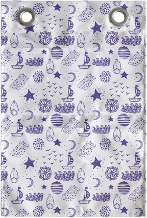 Ambesonne Nautical Hanging Pocket Organizer, Hand Drawn Boat Stars Flying Gulls Crescent Moon Shell Waves Girls Pattern, Printed Polyester Storage Bag with Pockets, 14" x 20", Purple