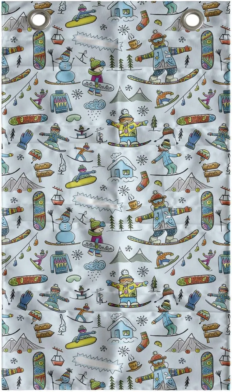 Ambesonne Winter Hanging Pocket Organizer, Seasonal Sports Skiing Boy Mountain Ice Snowman Alpine Vacation Childish Theme, Printed Polyester Storage Bag with Pockets, 21" x 31", Multicolor
