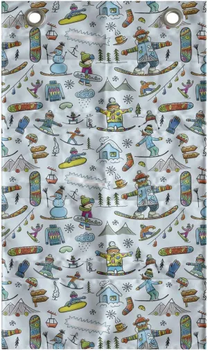 Ambesonne Winter Hanging Pocket Organizer, Seasonal Sports Skiing Boy Mountain Ice Snowman Alpine Vacation Childish Theme, Printed Polyester Storage Bag with Pockets, 21" x 31", Multicolor