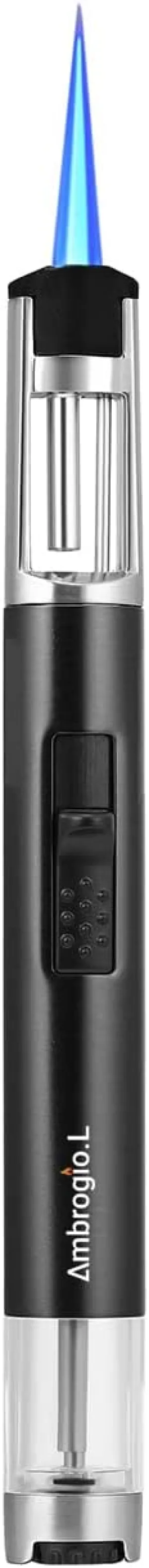 Ambrogio.L 1300 ℃ Jet Torch Lighter Pen Style Adjustable Flame Refillable Gas Cigar Cigarette Lighter Fire Starter with Visible Gas Window,Black