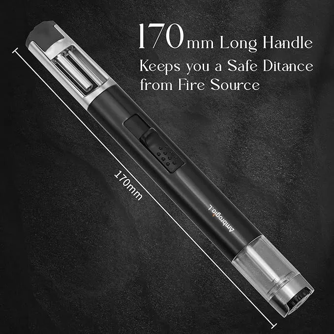 Ambrogio.L 1300 ℃ Jet Torch Lighter Pen Style Adjustable Flame Refillable Gas Cigar Cigarette Lighter Fire Starter with Visible Gas Window,Black
