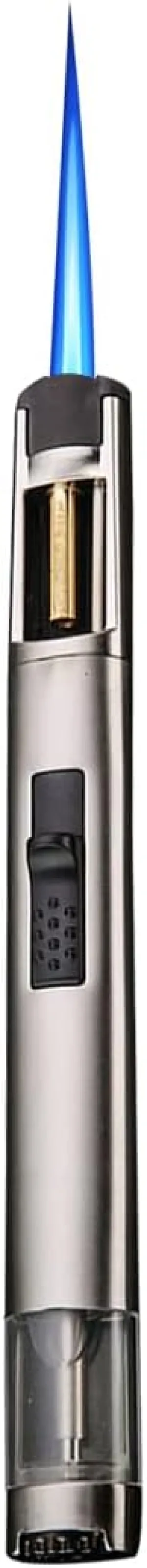 Ambrogio.L 1300 ℃ Jet Torch Lighter Pen Style Adjustable Flame Refillable Gas Cigar Cigarette Lighter Fire Starter with Visible Gas Window,Silver