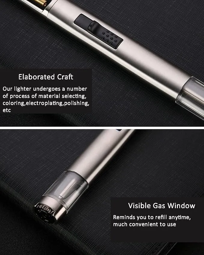 Ambrogio.L 1300 ℃ Jet Torch Lighter Pen Style Adjustable Flame Refillable Gas Cigar Cigarette Lighter Fire Starter with Visible Gas Window,Silver