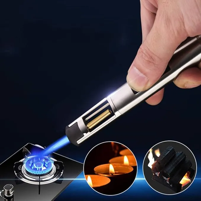 Ambrogio.L 1300 ℃ Jet Torch Lighter Pen Style Adjustable Flame Refillable Gas Cigar Cigarette Lighter Fire Starter with Visible Gas Window,Silver