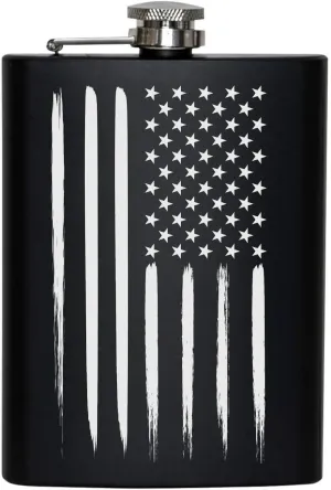 American Flag 8 oz Flask | Stainless Steel Hip Flask for Liquor – Matte Black, Great Gift Idea for Veterans