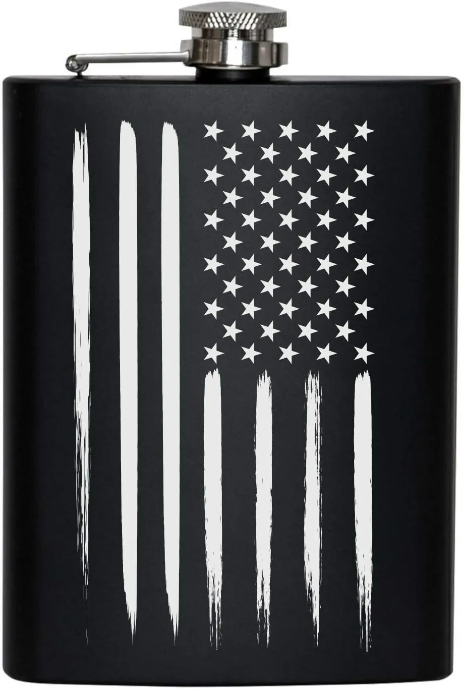 American Flag 8 oz Flask | Stainless Steel Hip Flask for Liquor – Matte Black, Great Gift Idea for Veterans