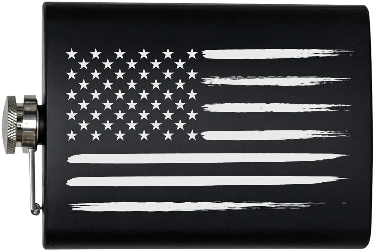 American Flag 8 oz Flask | Stainless Steel Hip Flask for Liquor – Matte Black, Great Gift Idea for Veterans