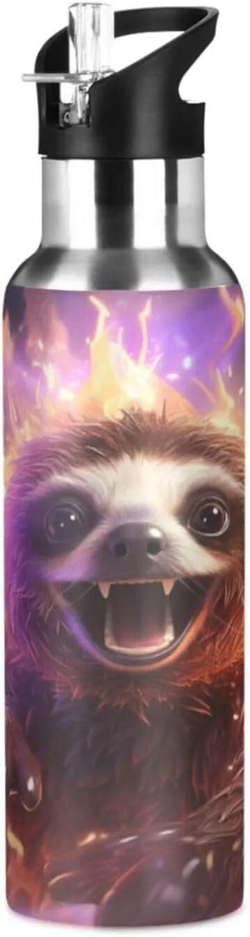 Angry Sloth Art Sport Water Bottle Insulated Stainless Steel Large Vacuum Flask Leak Proof Thermos with Straw for Travel(600ml/1000ml)
