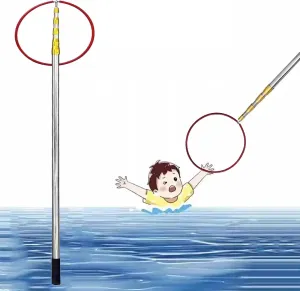Anti-Electric Shock Rescue Tube，Lifesaving poleSwimming Pool Safety Hook with Pole Silver - Pool Life Rescue Ring for Adult/Kids Safety - Beaches Yachts Swim Club Adjustable Pool Pole