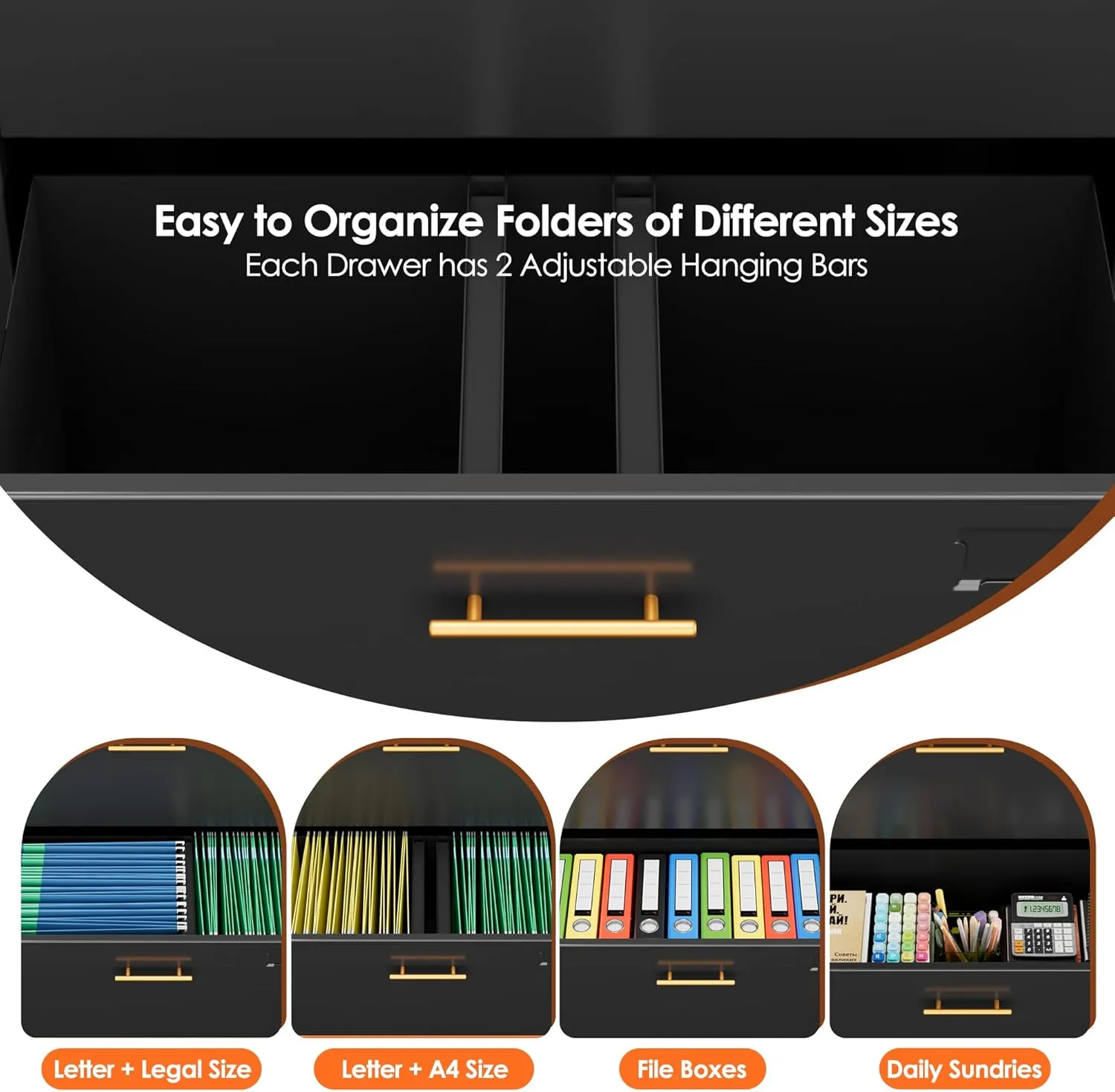 Aobabo Metal 3 Drawers Storage Cabinet and Unit Adjustable Shelf Organizer, 2 Door Storage Office Steel Files Cabinet with Wheels, Legal/Letter A4 Size, Assembly Required, Black