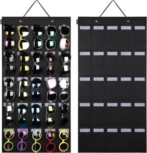 AROUY Sunglasses Organizer Storage, Hanging Wall Pocket Glasses Organizer - 25 Felt Slots Sunglass Organizer Holder Eyeglass Display with Sturdy Rope (Black, Large)